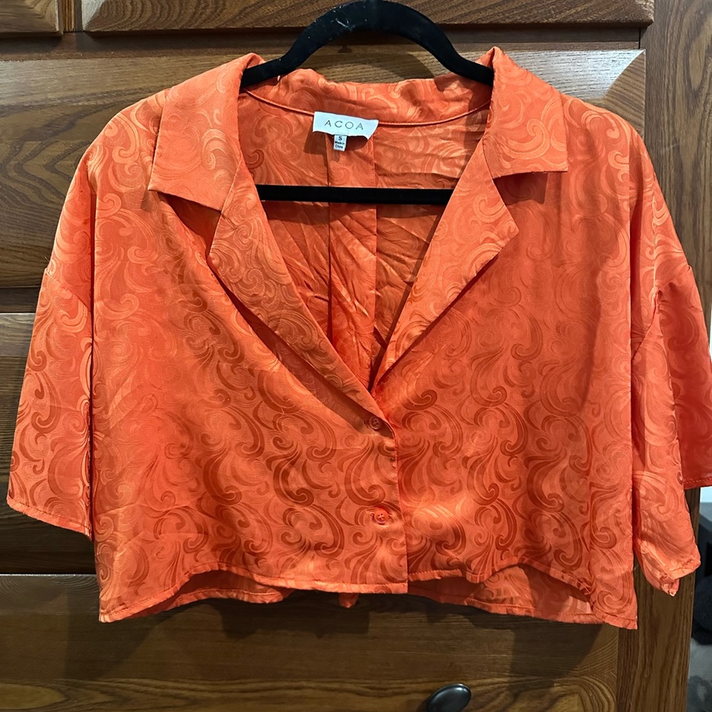 ACOA Women's Elegant Orange Swirl Blouse
